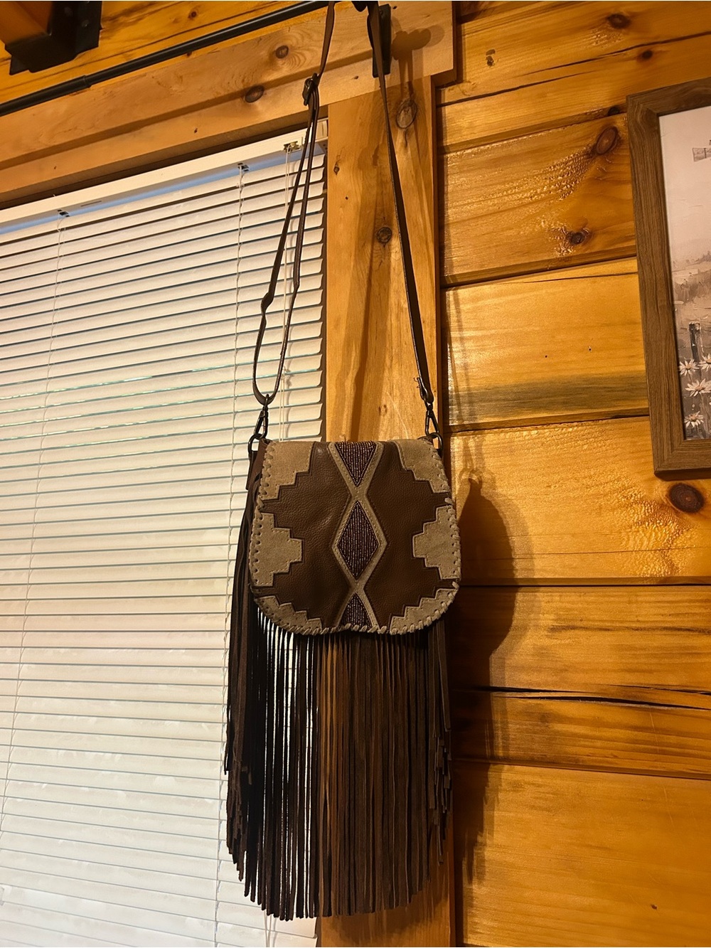 Idyllwind by Miranda Lambert Brown Fringe Crossbody Bag with Geometric Detail
